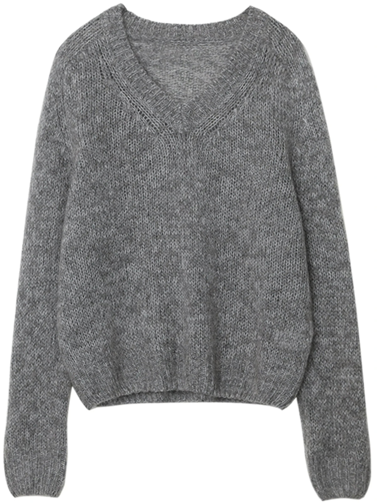 V-Neck Mohair Sweater Soft Loose Knit Pullover