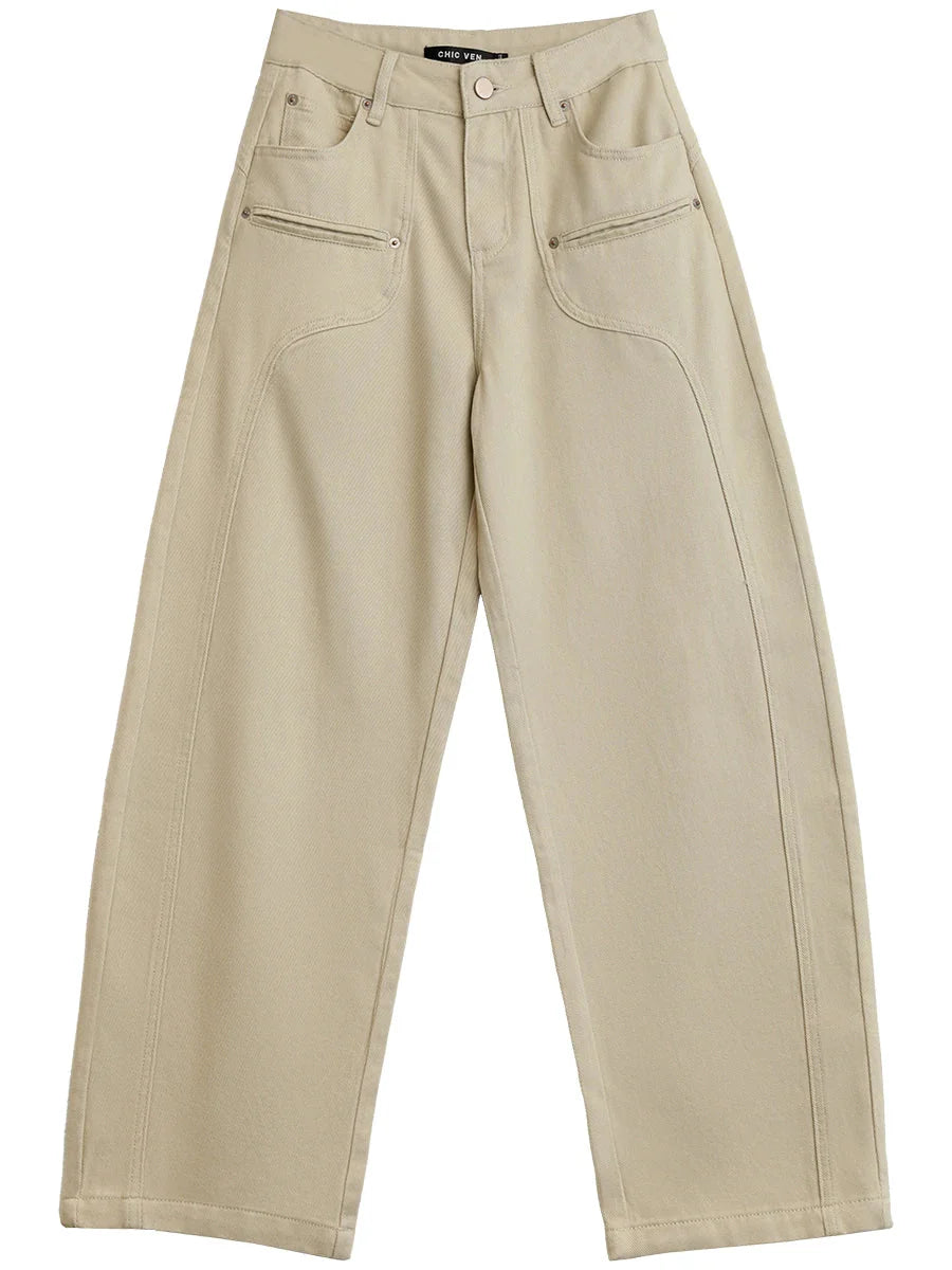 Split Wide Leg Jeans Loose Casual Denim Workwear