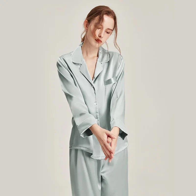 Real Silk Pajama Long Sleeve White Nightwear