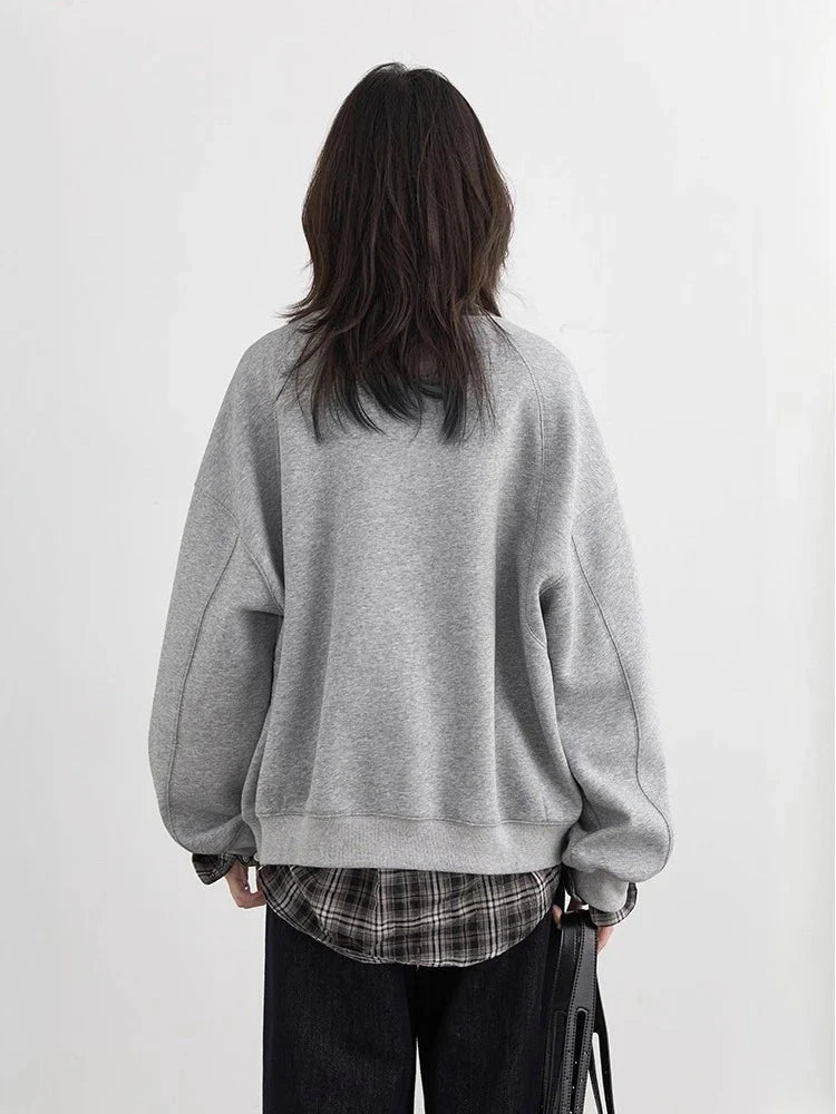 Color-Block Embroidered Sweatshirt Autumn Pullover
