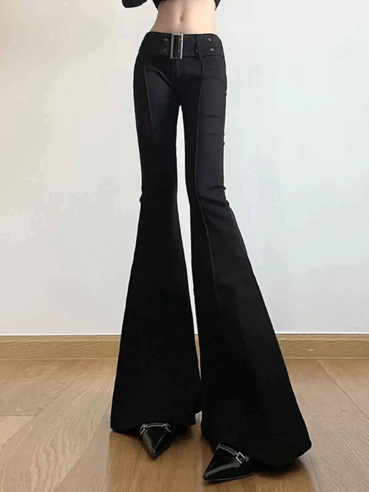 Women's Retro Black Flare Pants