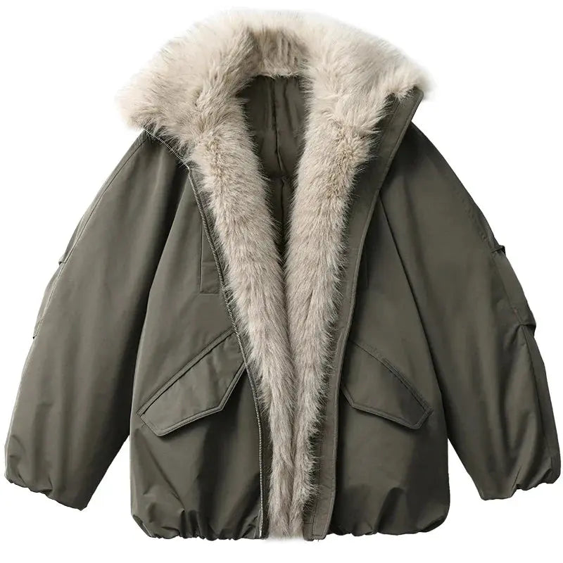 Faux Fur Collar Down Jacket Casual Winter Warm Coat for Women