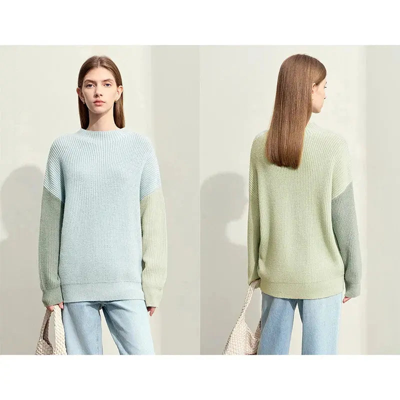 Chic Color Block Turtleneck Sweater