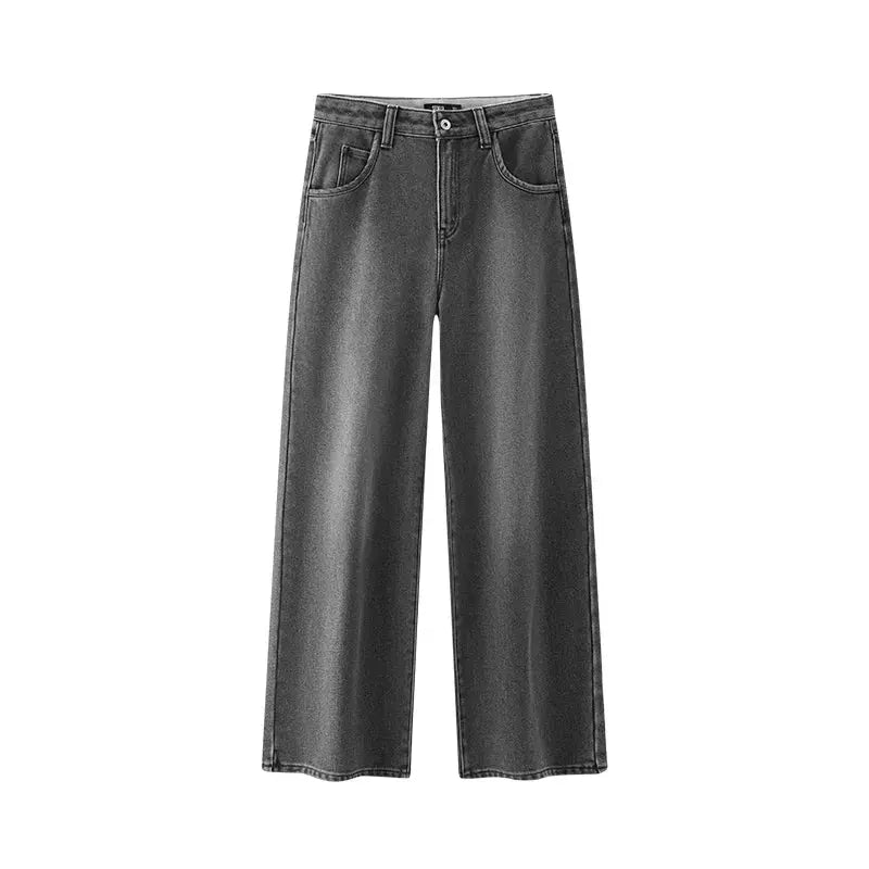 High Waist Fleece Lined Wide Leg Jeans