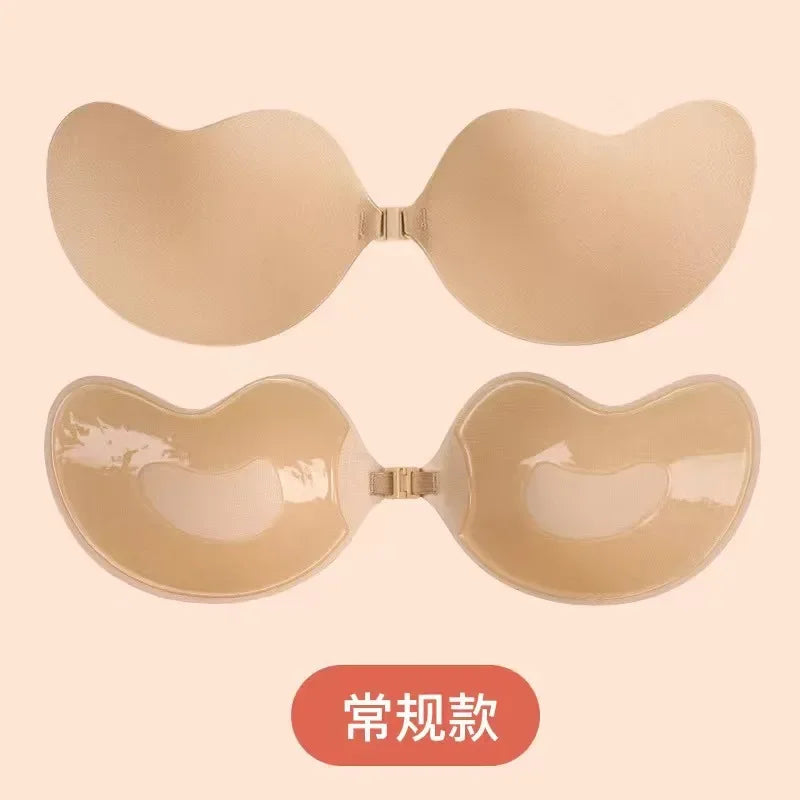 Invisible Push Up Bra for Women Backless Strapless Bra Seamless Front Closure Bralette Underwear Silicone Self-Adhesive Bra Pad