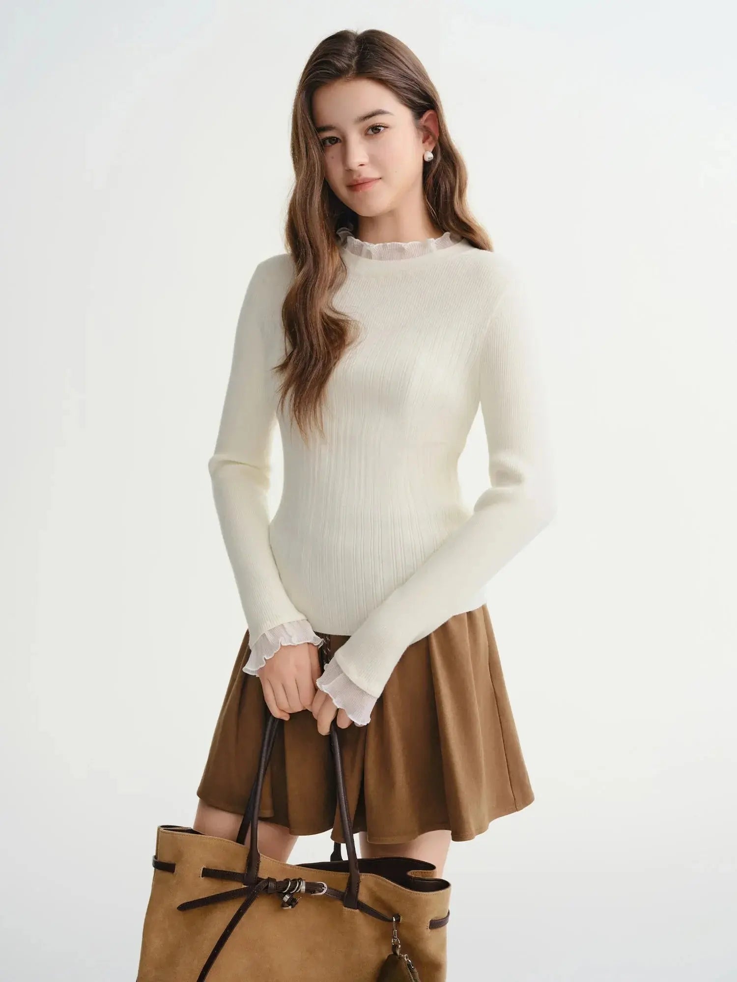 Chic Plus Size Lace Collar Knit Top - Winter Base Layer