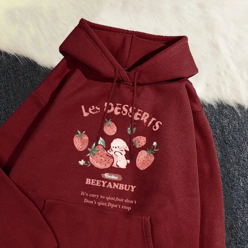 Cute Rabbit Strawberry Print Women's Hoodie