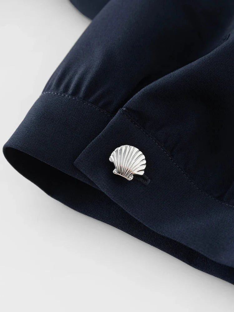 Navy Contrast Zip Dress Classic Nautical Summer Style