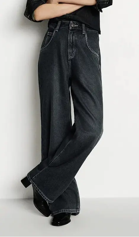 High Waist Fleece Lined Wide Leg Jeans