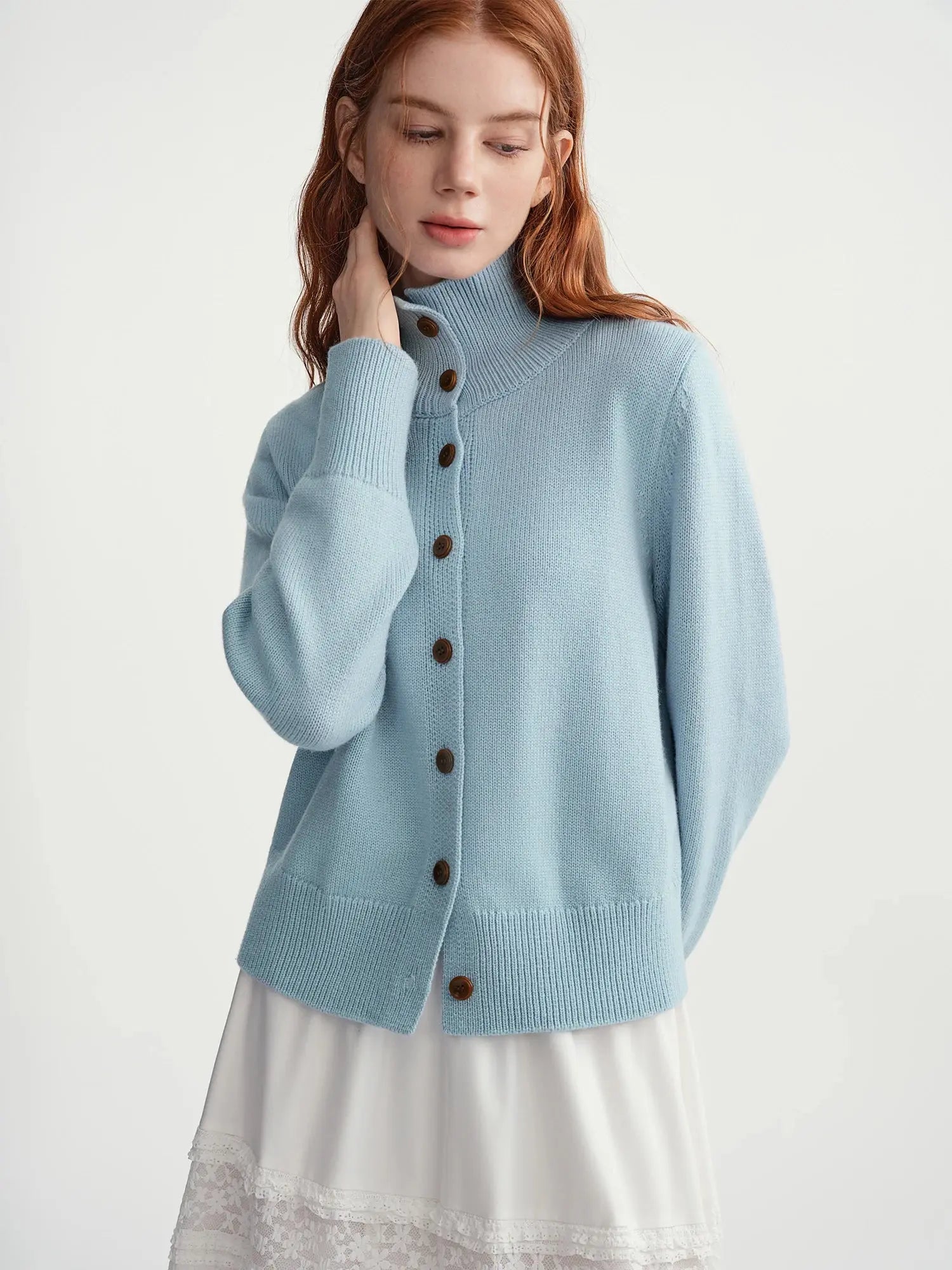 Women’s Wool Knitted Cardigan - Soft Ribbed Winter Sweater