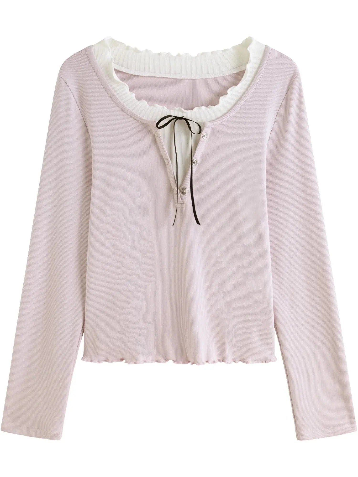 Plus Size Ruffled Faux Two-Piece Knit Top