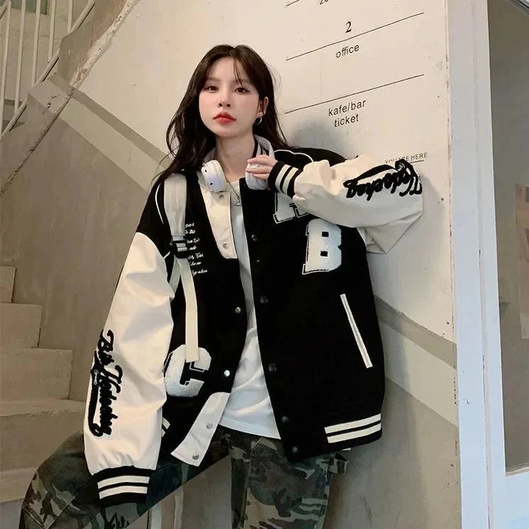 Y2K Oversized Lamb-Wool Bomber Jacket Women