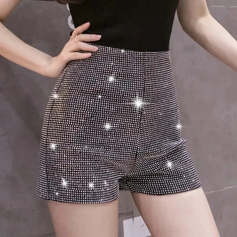 Sparkly Black High-Waist Diamond Shorts