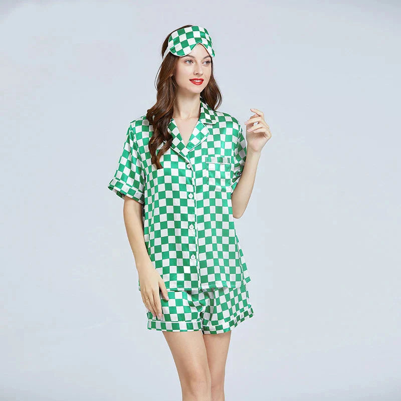 Women’s Checkerboard Mulberry Silk Pajama Set