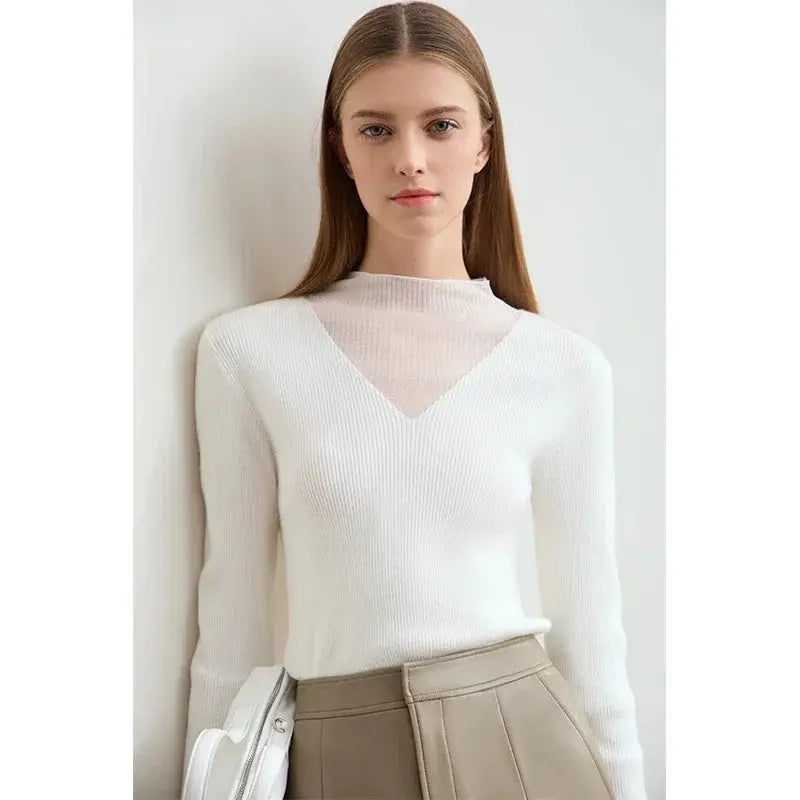 Elegant Sheer-Panel Turtleneck
