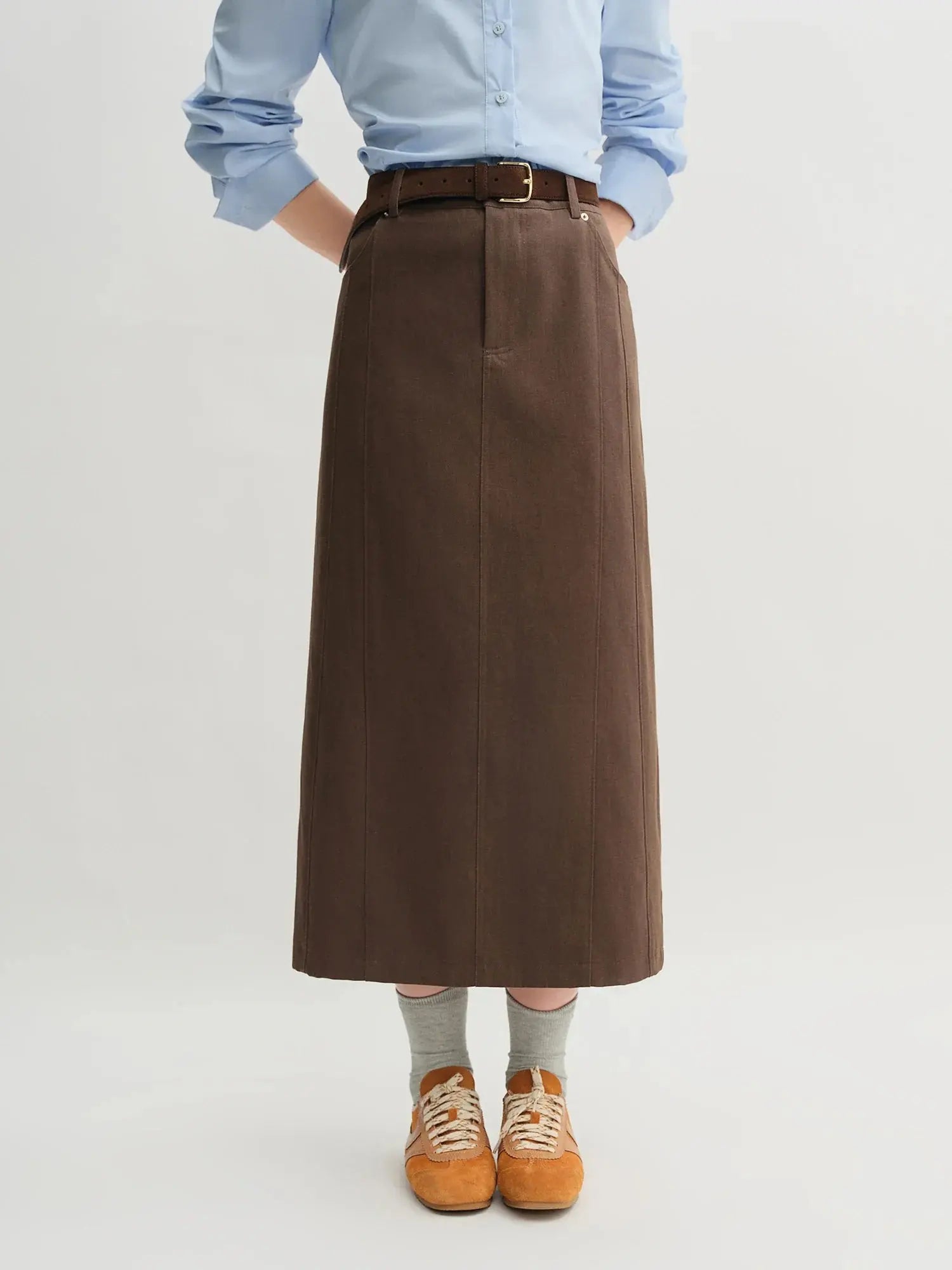 Tricolor Pleated Tie-Waist Shirt & Skirt Suit