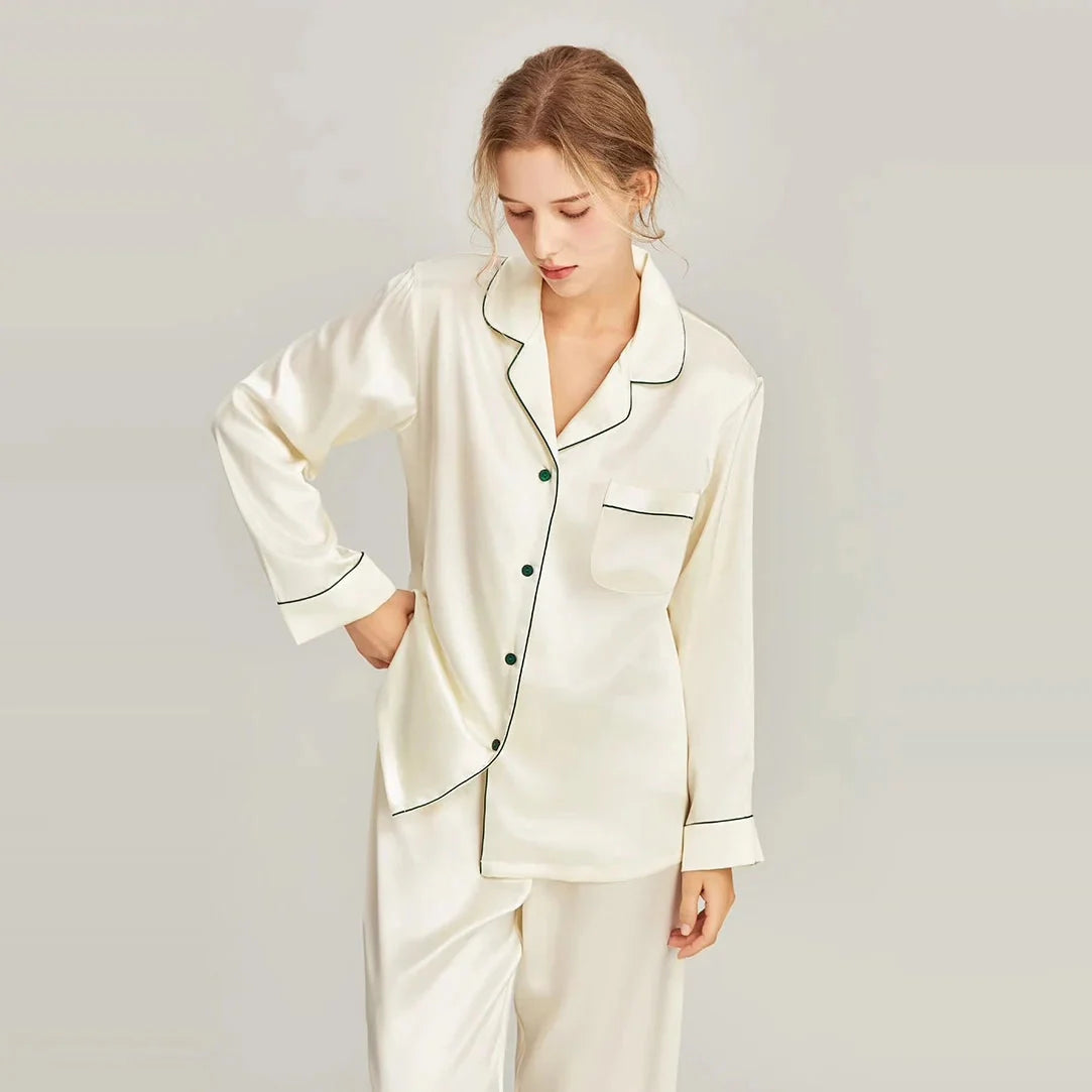 Real Silk Pajama Long Sleeve White Nightwear