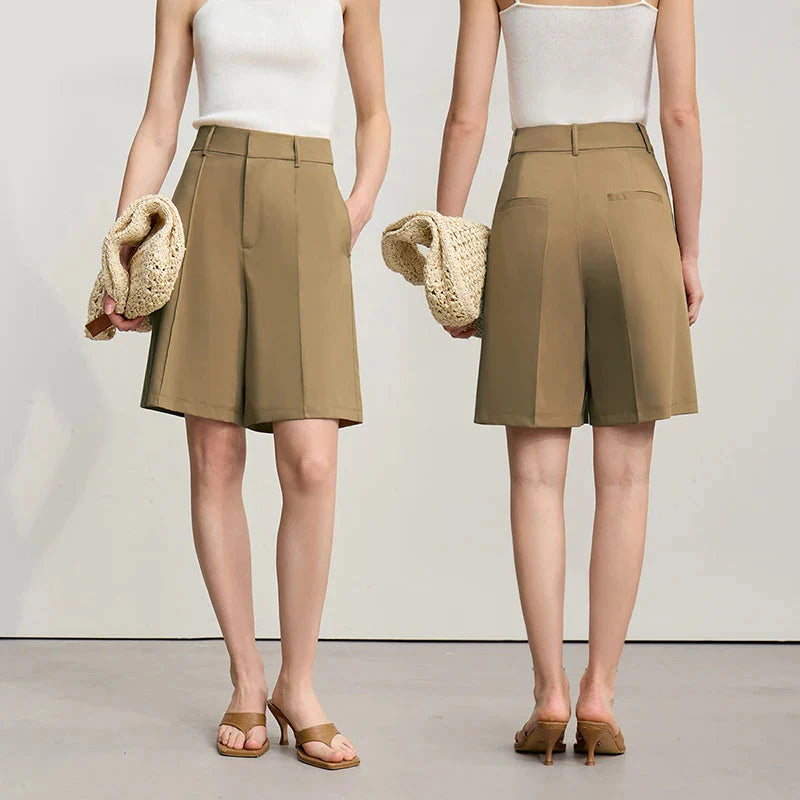 Women's Pleated Casual Shorts Loose Fit Five-Point Pants