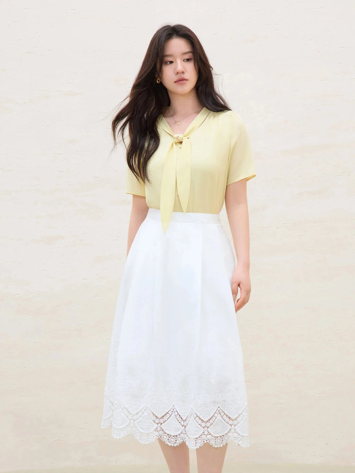Detachable Tie Blouse Minimalist Summer Office Wear
