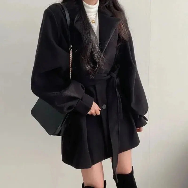 Long Sleeve Coat Overcoat Lace-up Trench With Pockets