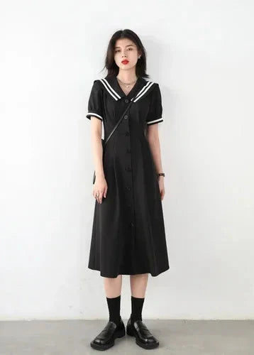 Black Navy Collar Dress Chic Office & Party Wear
