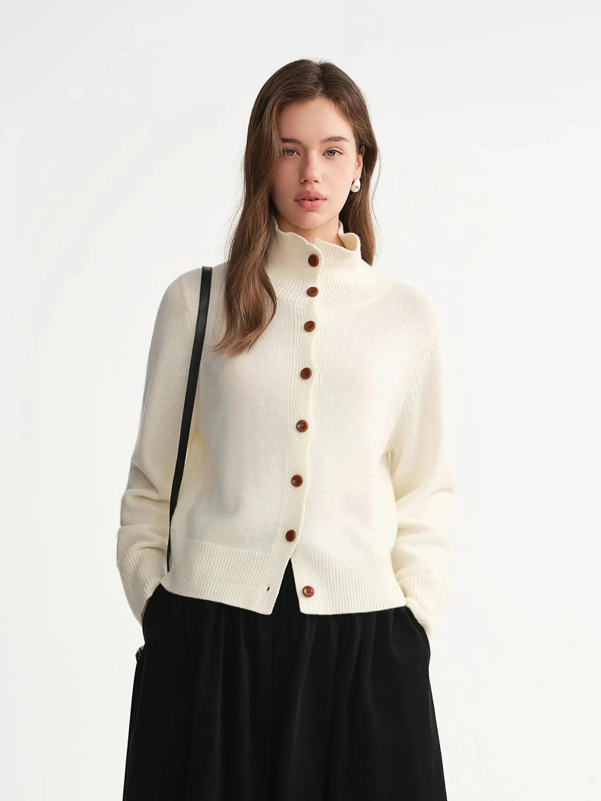 Women’s Wool Knitted Cardigan - Soft Ribbed Winter Sweater