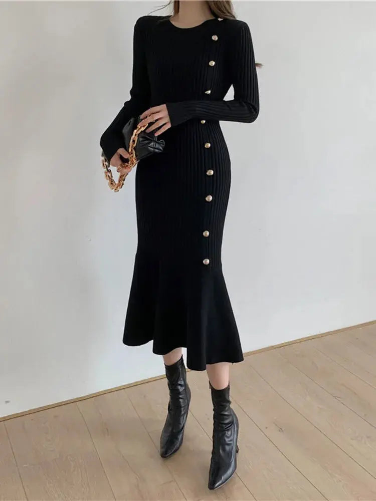 Elegant Vintage Knit Sweater Dress for Autumn/Winter