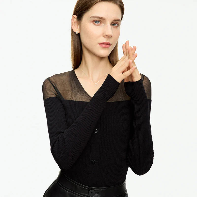 Women’s Slim Fit V-Neck Patchwork Sweater