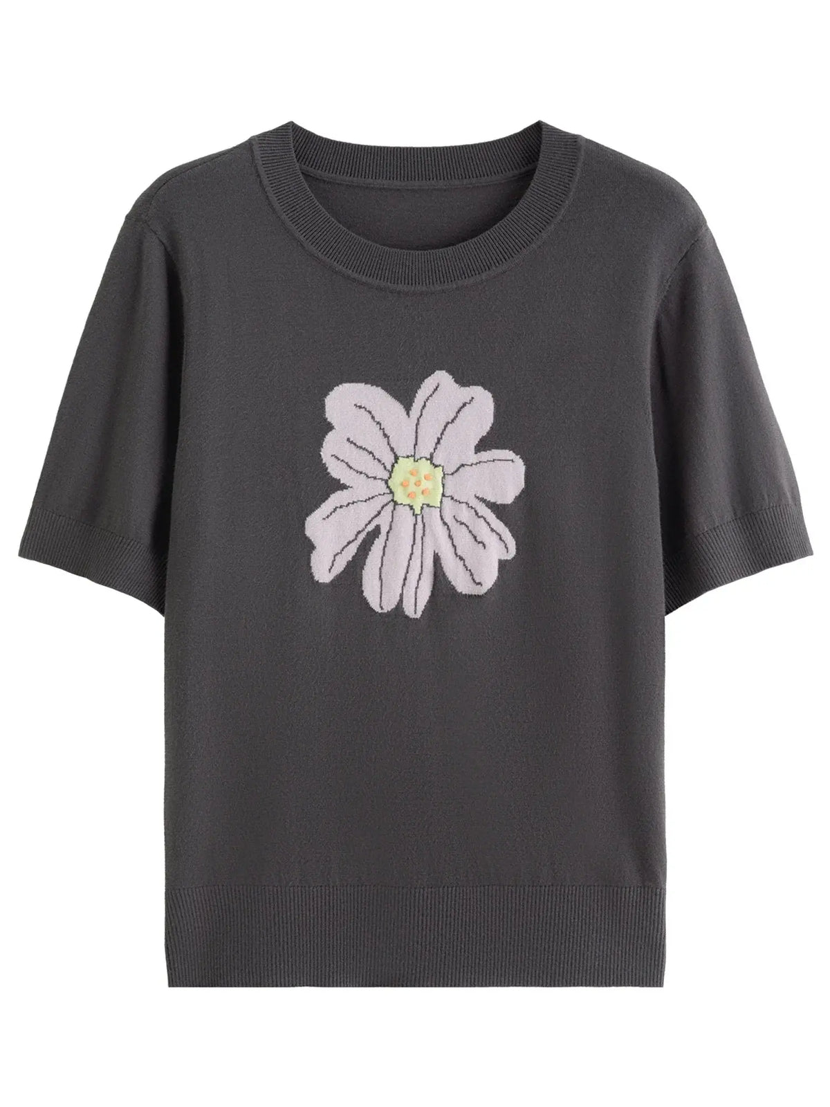 Autumn Bloom Knit Tee Soft Short-Sleeve Top
