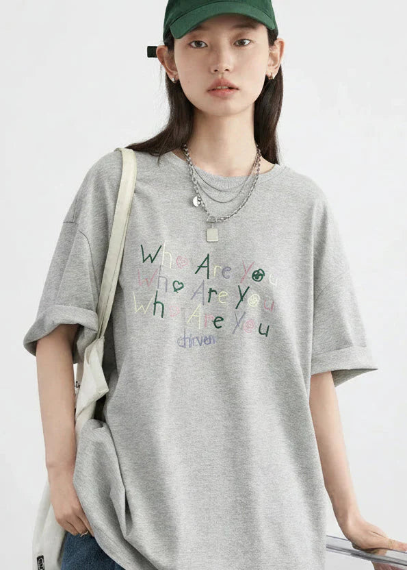 Women’s Embroidered Letter T-Shirt Loose Summer Top
