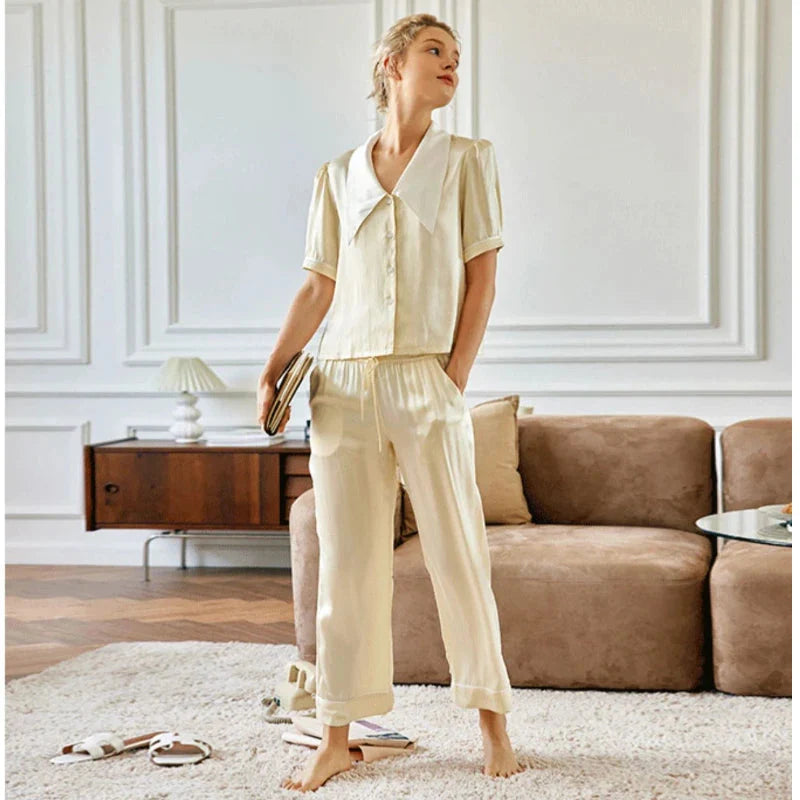 Mulberry Silk Pajama Set Short Sleeve Summer Loungewear