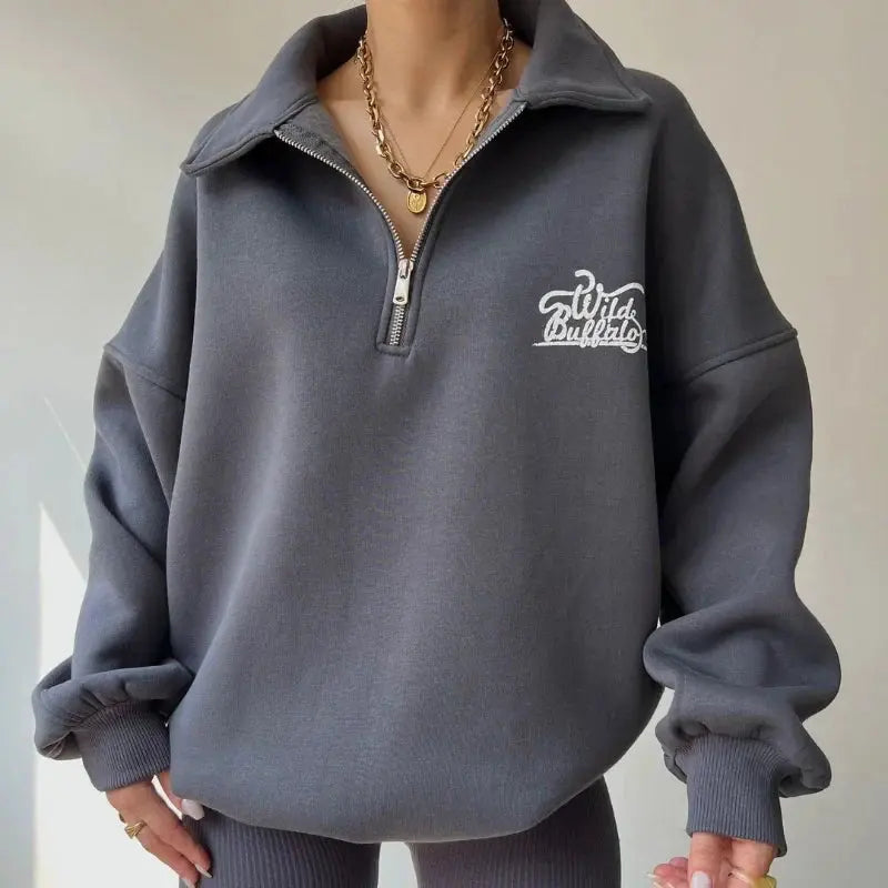 Women's Loose Printed Velvet Sweatshirt