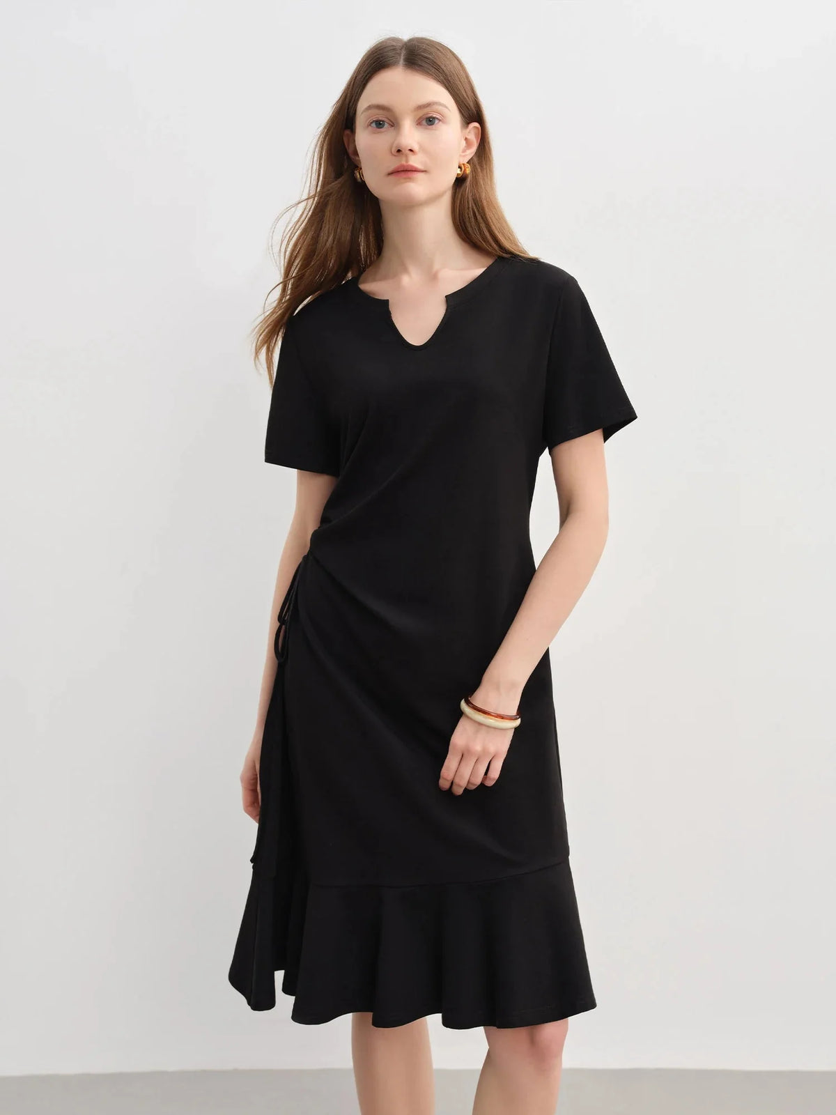 Drawstring A-Line Midi Dress Casual Summer Elegance