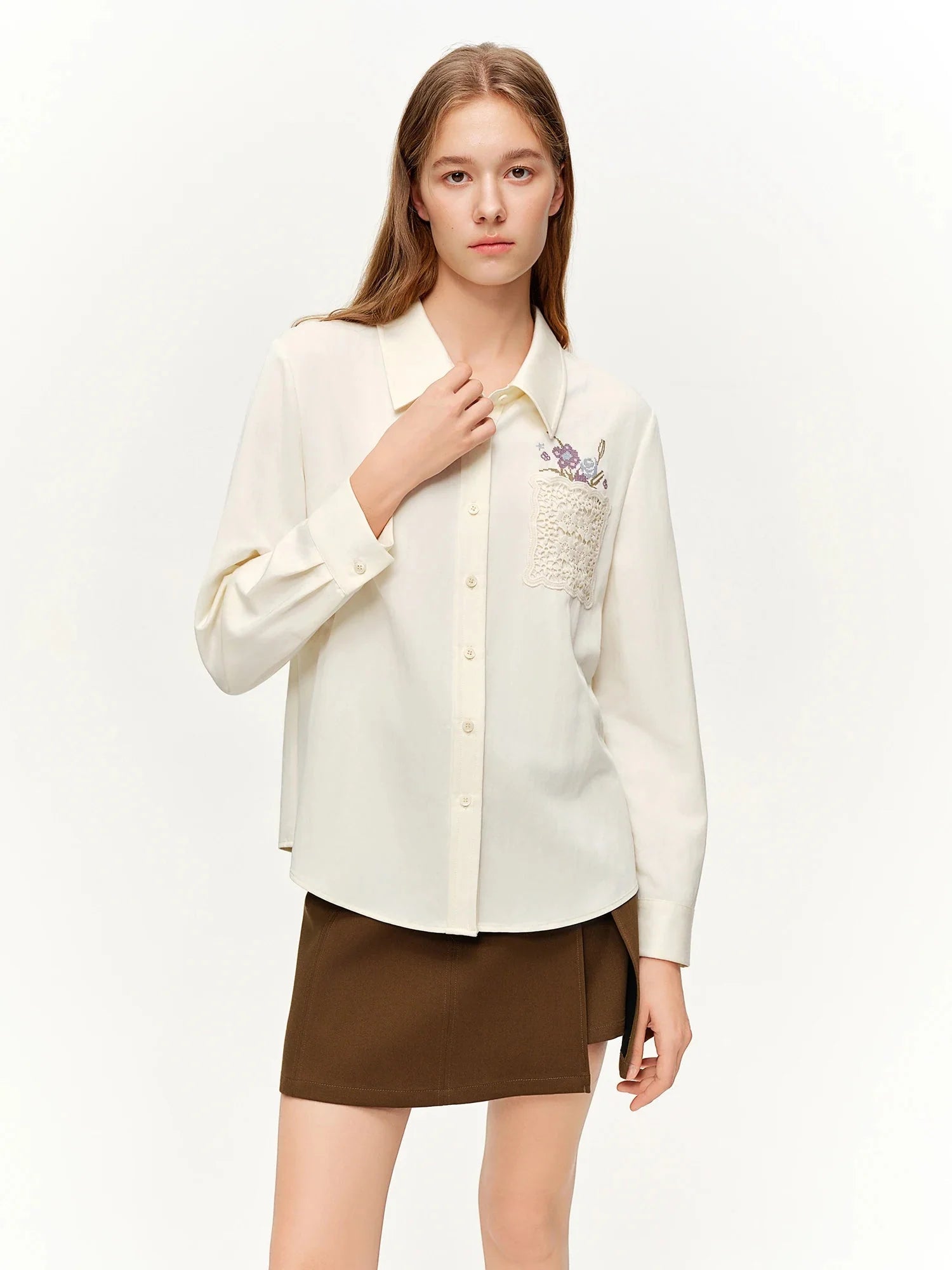 French Lace Embroidered Blouse Chic Cottagecore Shirt