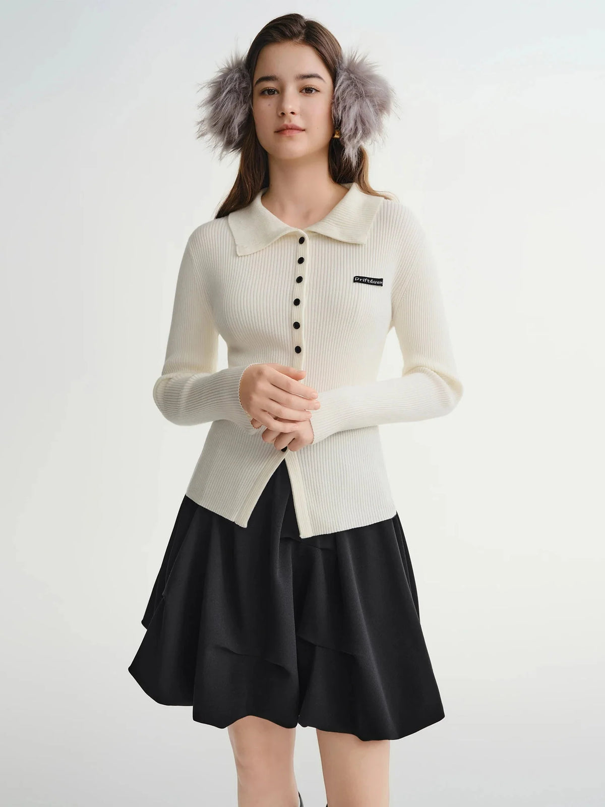 Slim-Fit Lapel Cardigan Ribbed Long Sleeve Fall Top