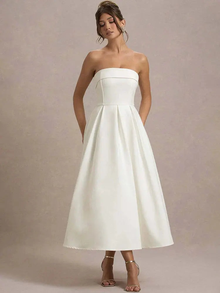 Sleeveless Off-Shoulder A-Line Midi Dress