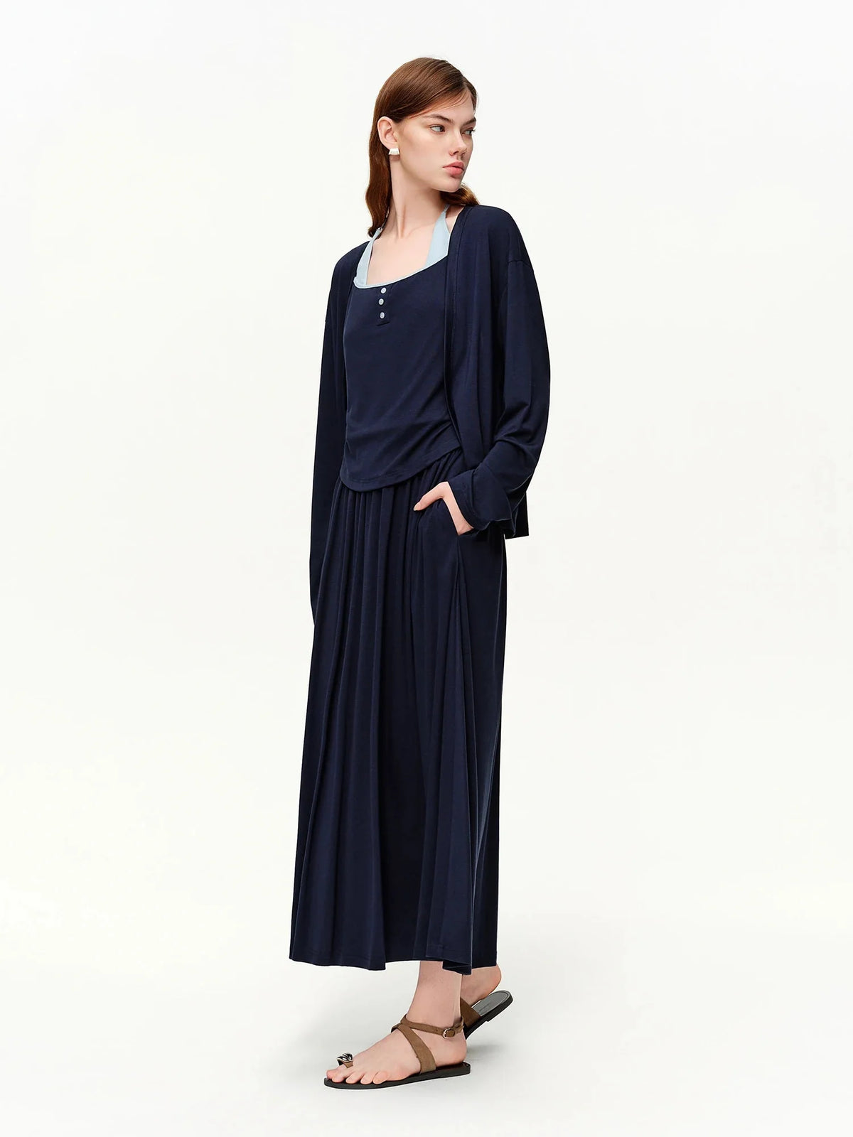Spring 3-Piece Casual Skirt Suit Women's Color-Block Set