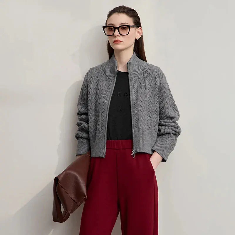 Minimalist High-Neck Zip Cardigan