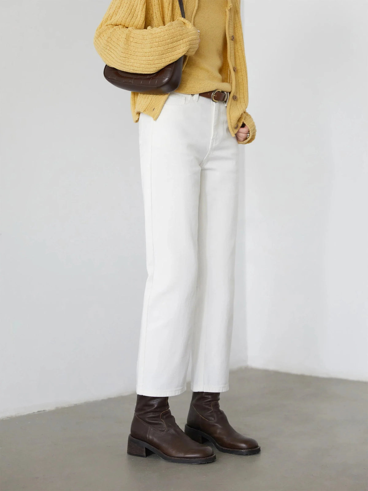 High Waisted White Cotton Pants Slim Straight Leg