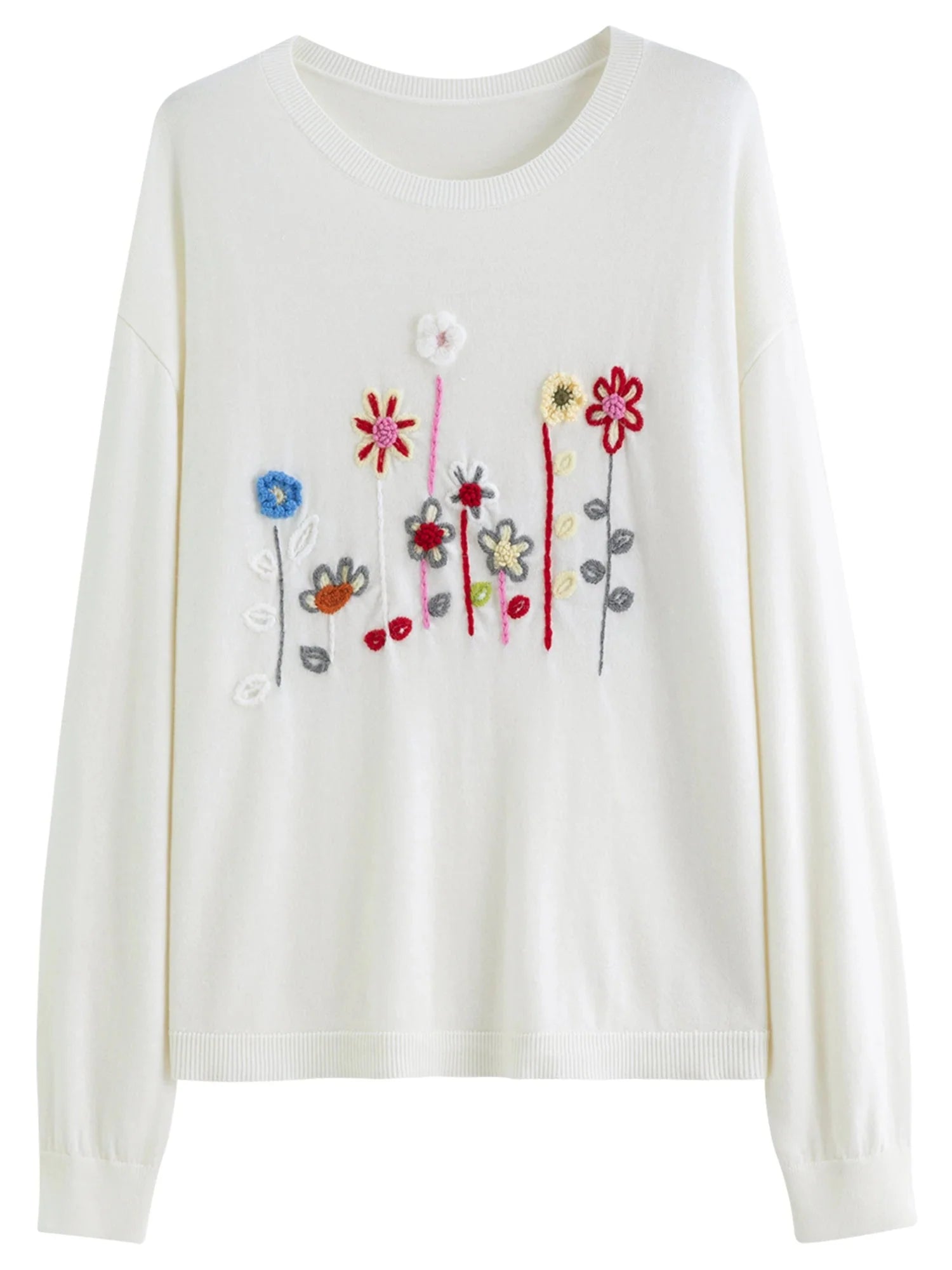 Women's Sweater Floral Embroidery Knit Cottagecore Top