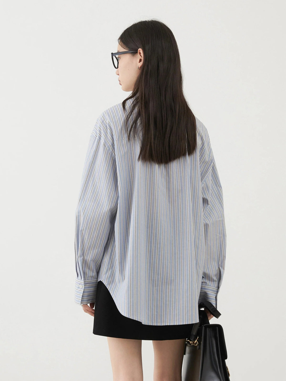 Blue Striped Bow Tie Blouse Cotton Casual Shirt