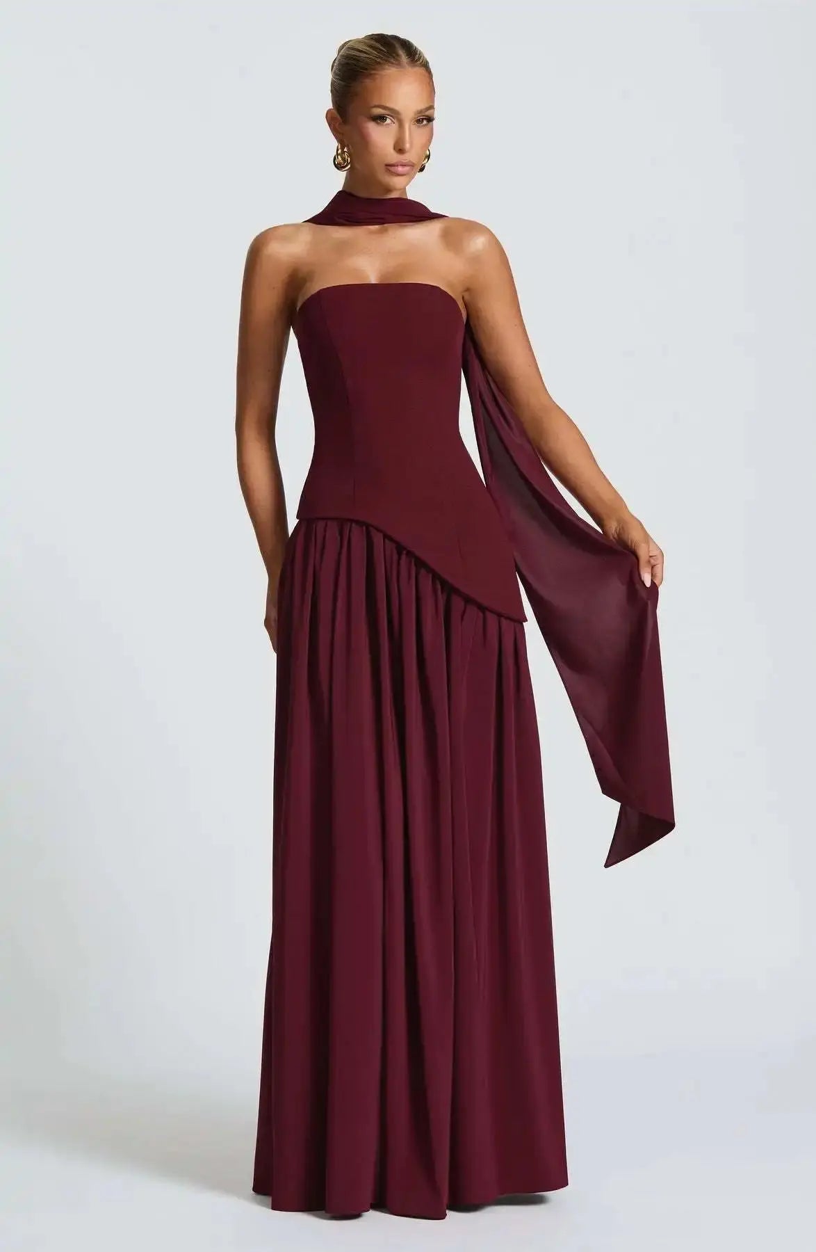Sleek Solid Tube Top Maxi Dress with High Slit