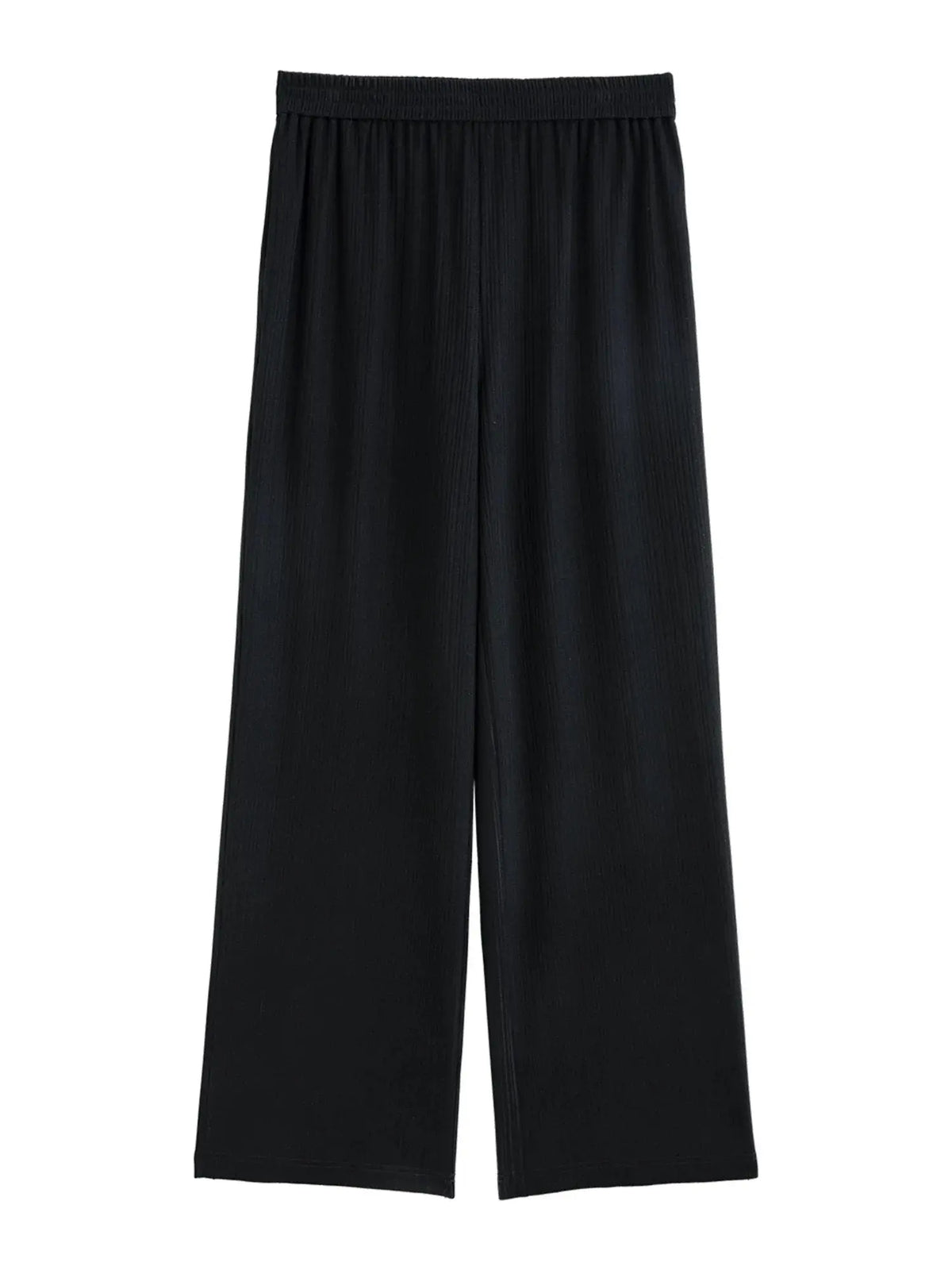 Chic Minimalist Black Stretch Wide-Leg Summer Trousers
