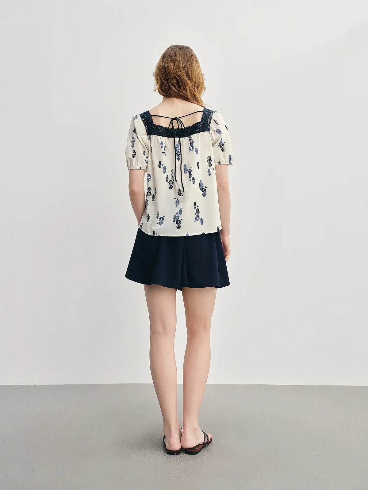 Plus Size Square Neck French Lace Short Sleeve Blouse
