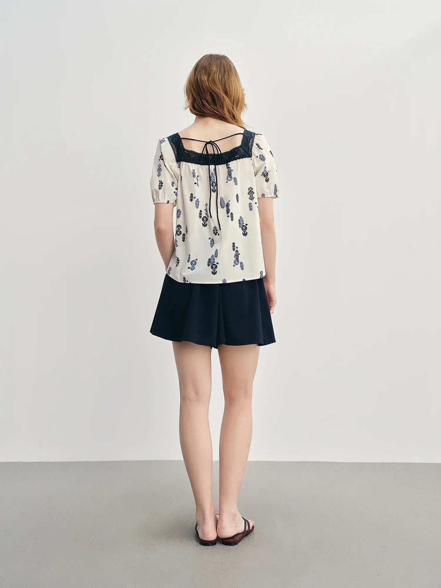 Plus Size Square Neck French Lace Short Sleeve Blouse