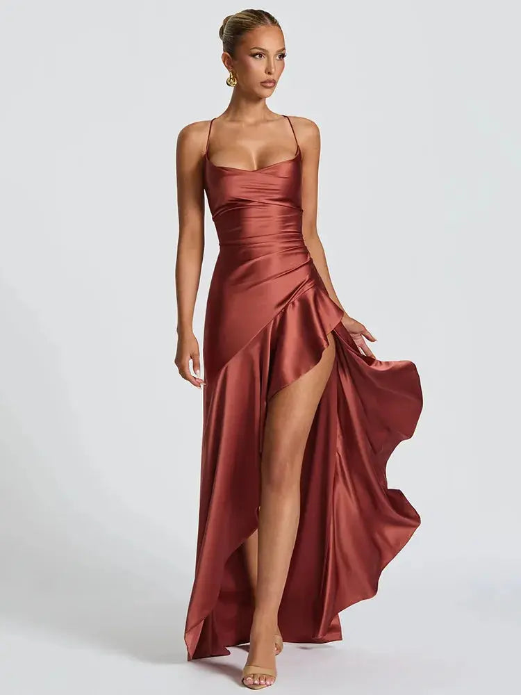 Backless Satin Bodycon Dress with Split