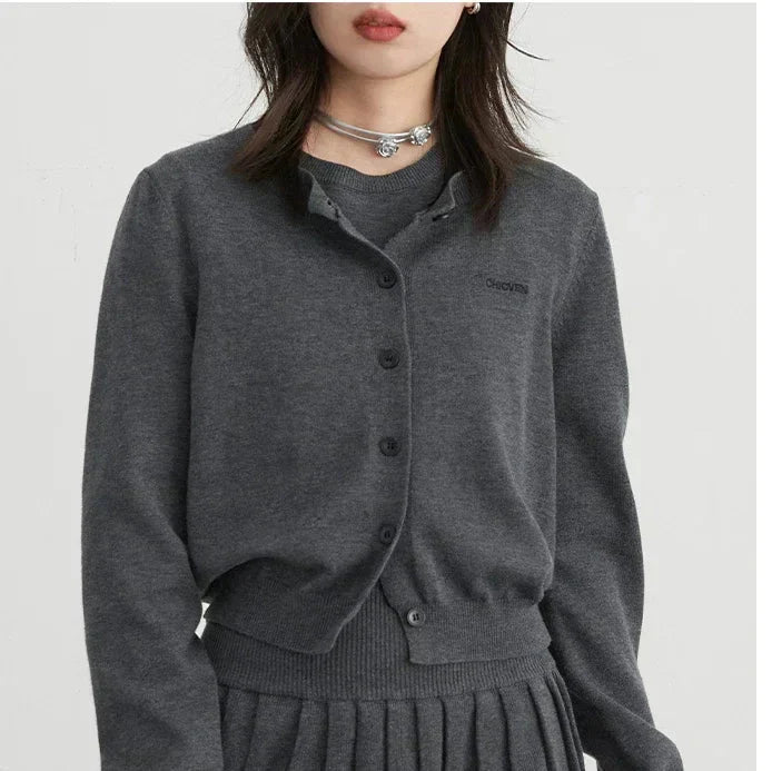 Women’s 3-Piece Knitted Skirt Set Pleated Cardigan Outfit