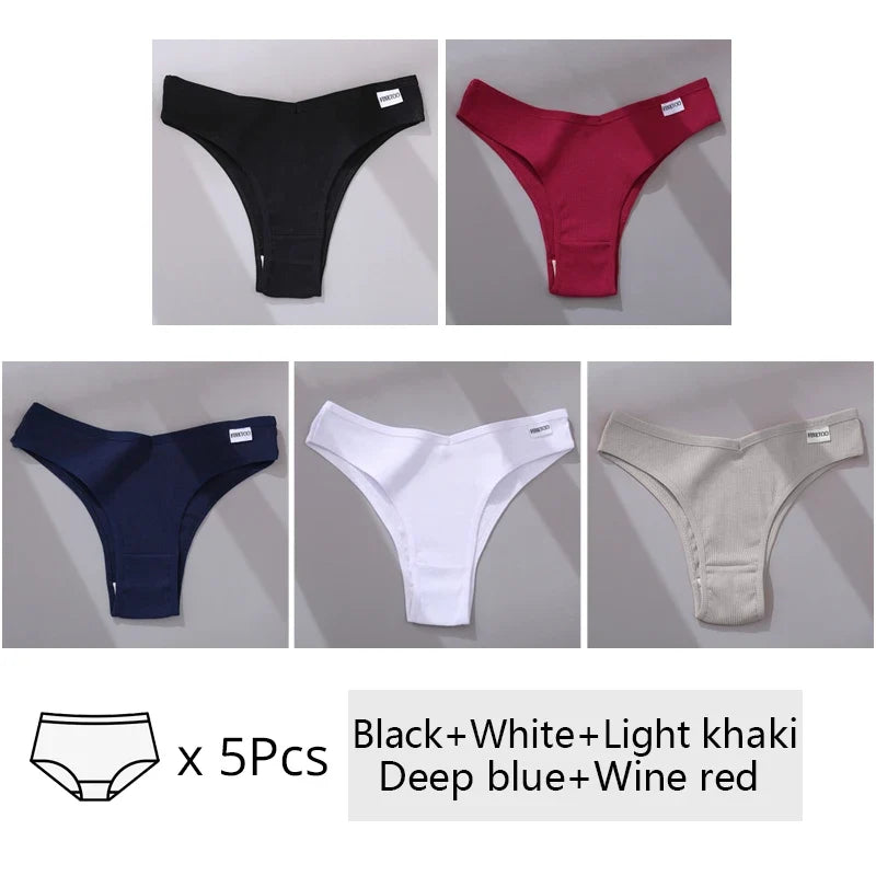 5Pcs/Set Women Cotton Brazilian Panties V Waist Female Underwear Comfortable Underwear Low Rise T-Back Bikini Girls Lingerie New