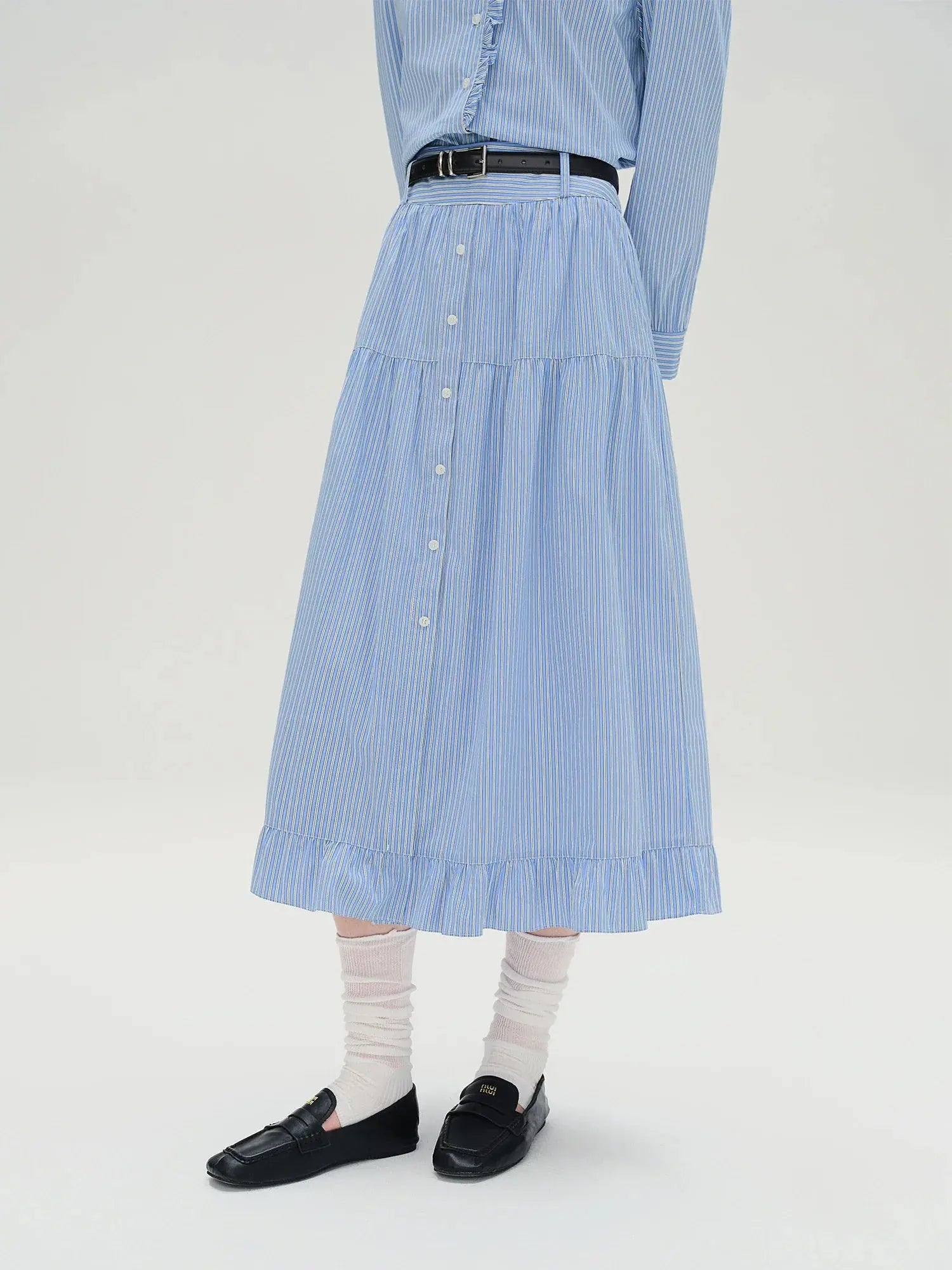 Plus Size Striped Shirt & Skirt Set