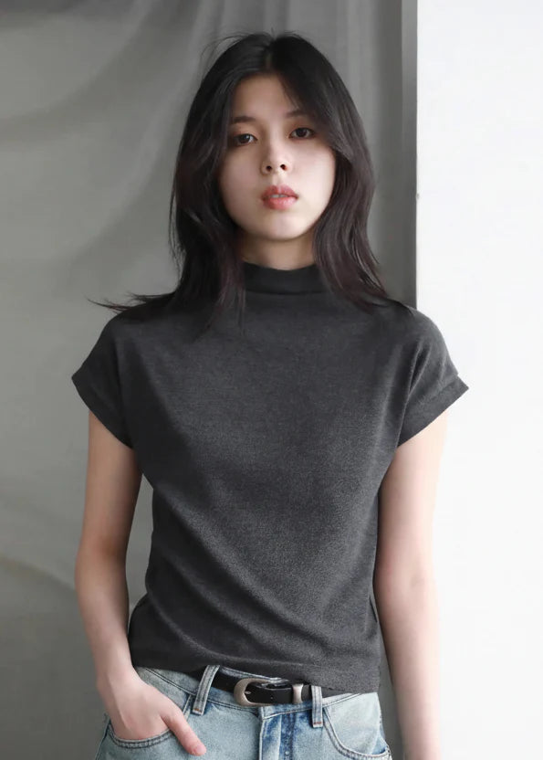Slim Fit Half High Neck T-Shirt Elastic Basic Tee